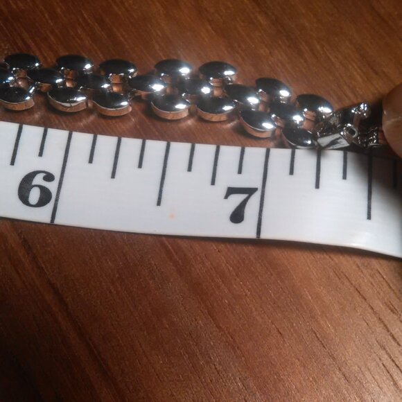 Simulated Blue and White Diamond Silvertone Brass Bracelet - Picture 7 of 15